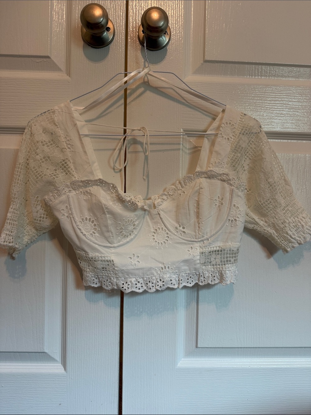 Altar’d State White Lace Cropped Puff Sleeve Top - NEW size small